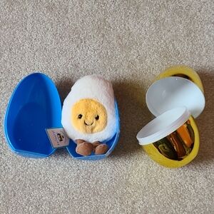 Cute Jellycat Hard Boiled Egg Plush Toy With Blue and Yellow Egg Cases